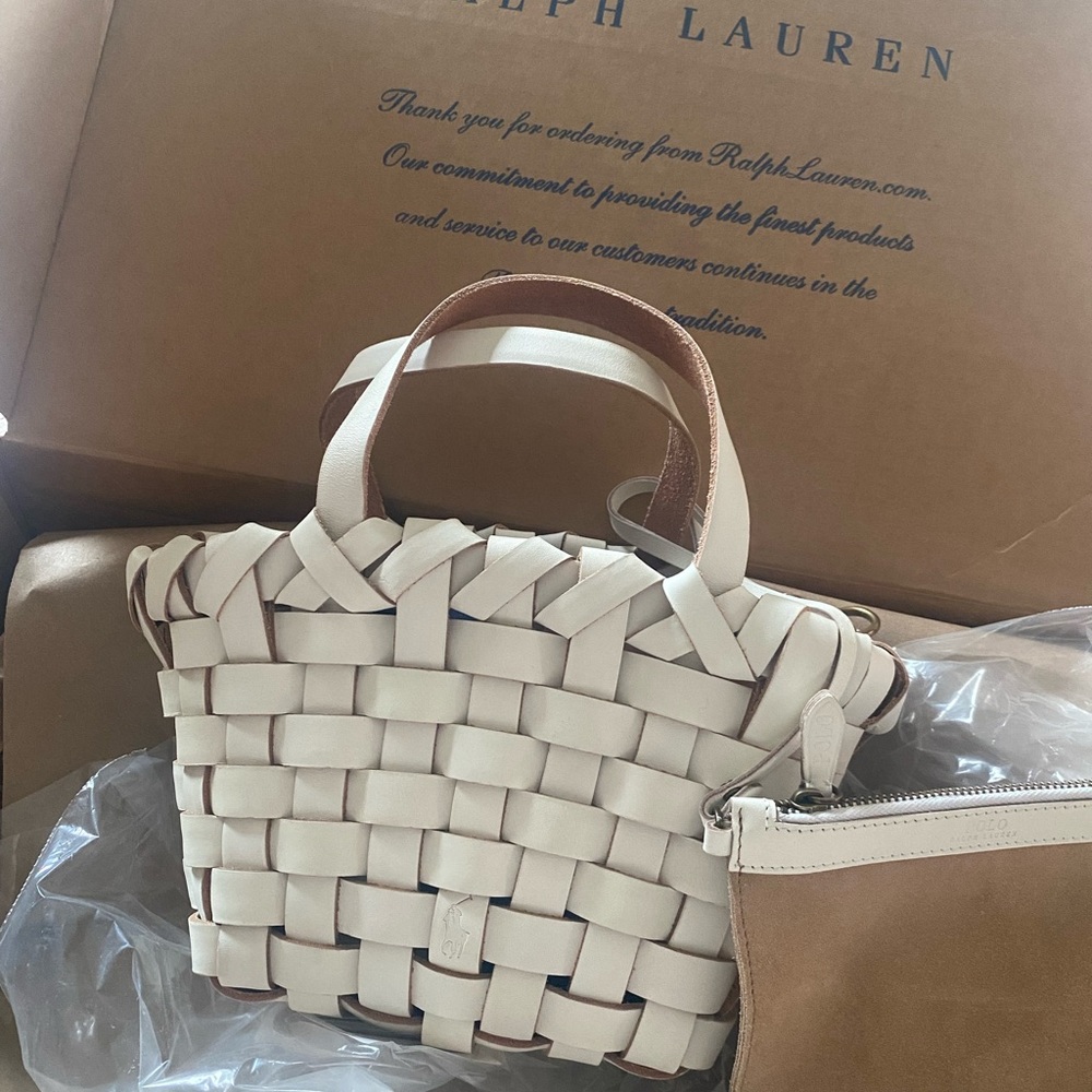 Polo Ralph Lauren Leather Small Basketweave Crossbody Tote